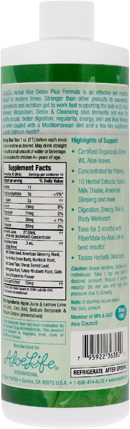 Aloe Life – Detox Plus Formula, Aloe-Based Detox Supplement, Aloe Vera Juice Cleanse, Promotes Healthier Digestion, Concentrated Herbal Tonic, Gut Health Detox for General Wellness (Lemon Lime, 16oz.)