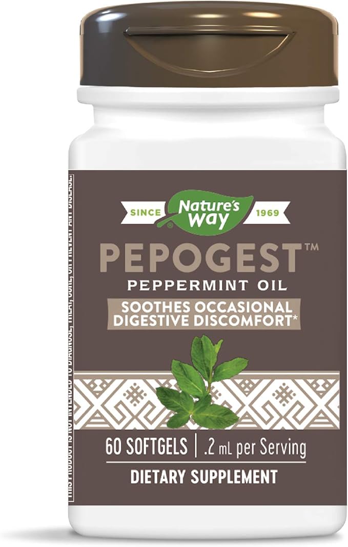 Nature's Way Pepogest Peppermint Oil, Soothes Occasional Gastrointestinal Discomfort*, Enteric Coating, 60 Softgels (Packaging May Vary)