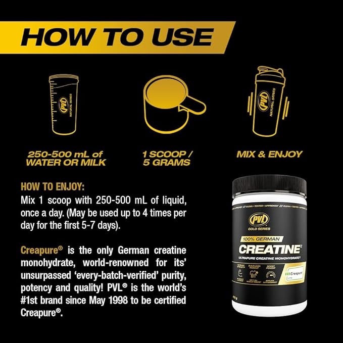 PVL Creapure Creatine - 100% Pure German Creatine monohydrate Powder - 48 Servings - 240 g
