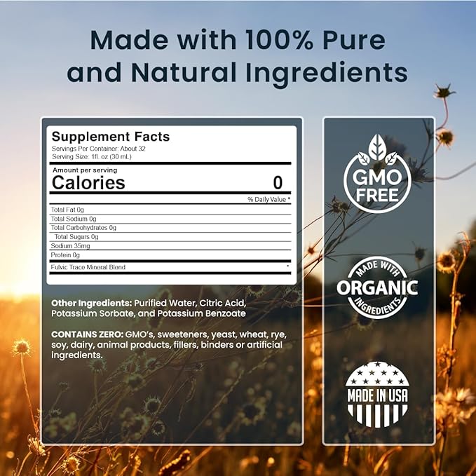 Liquid Chelated Minerals - 72+ Major & Minor Trace Minerals, 20 Essential Amino Acids - Natural plant-based minerals - 100% Organic Humic Fulvic Minerals - 1 Month Supply, 32 fl. oz