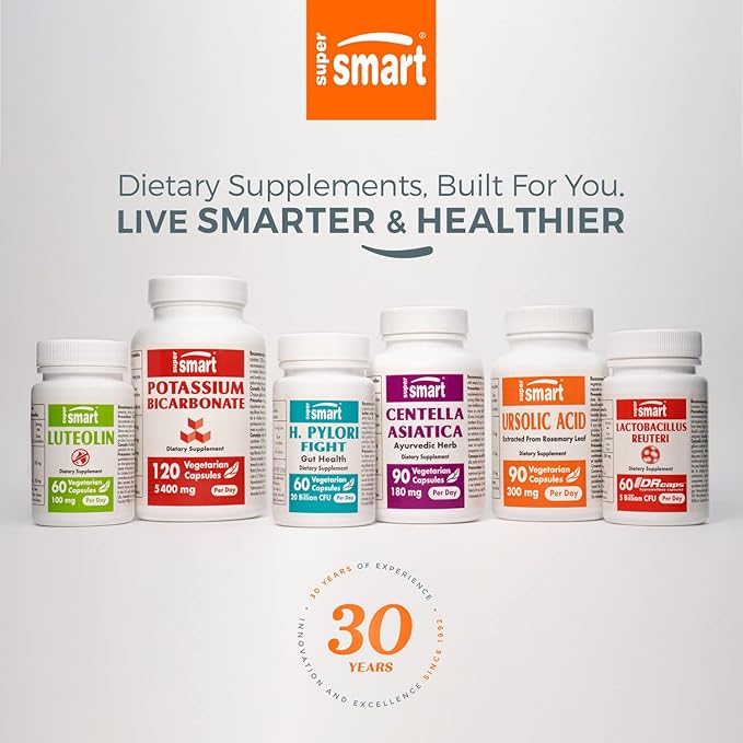 Supersmart - Ursolic Acid 300mg per Day (Well-Tolerated) - Rosemary Leaf Extract Supplement | Non-GMO & Gluten Free - 90 Vegetarian Capsules