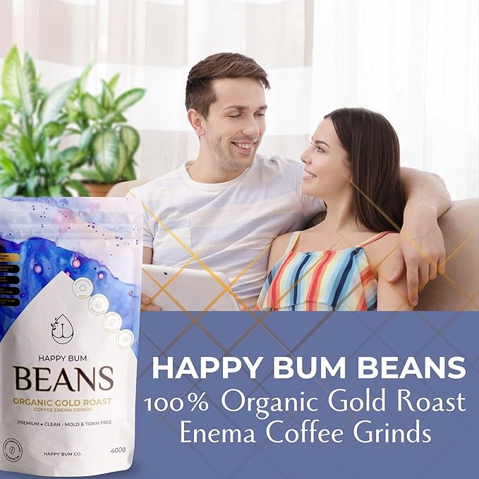 Happy Bum Co Organic Gold Roast Enema Coffee Grinds (400g) Mold-Free, Fair-Trade, High-Potency Blend for Colon Detox & Liver Support – Palmitic Acid & High Caffeine Coffee for Coffee Enema