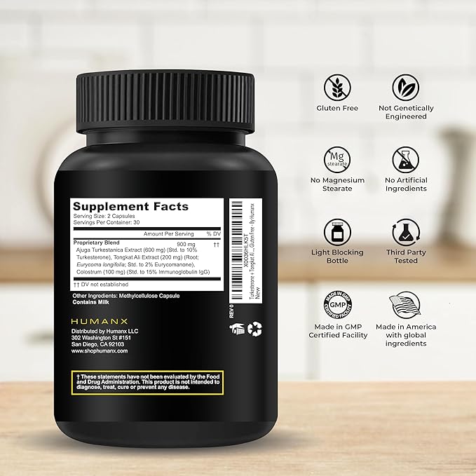 HUMANX Turkesterone & Tongkat Ali 900mg - Supports Energy, Stamina, and Muscle Recovery and Growth - Turkesterone Supplement - Tongkat Ali Supplement - Long Jack Extract (Eurycoma Longifolia)