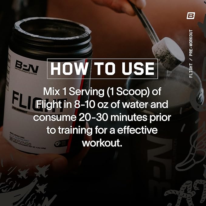 BARE PERFORMANCE NUTRITION BPN Flight Pre Workout, Supports Energy and Mental Focus, Improved Endurance & Muscle Pumps with CarnoSyn® Beta Alanine, Strawberry Kiwi, 30 Servings