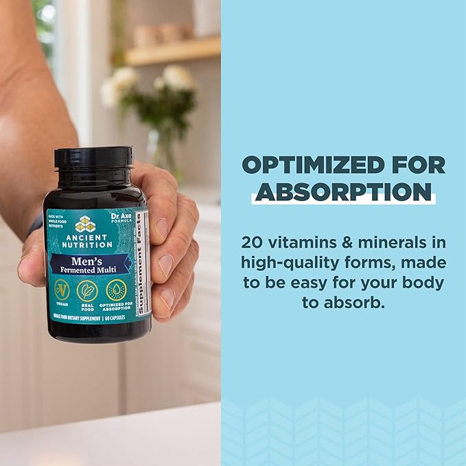 Ancient Nutrition Multivitamin for Men, Men's Fermented Multivitamin with Vitamin A, C, D, E, K, Zinc & Magnesium, Immune Support, Vegan, 60 Ct