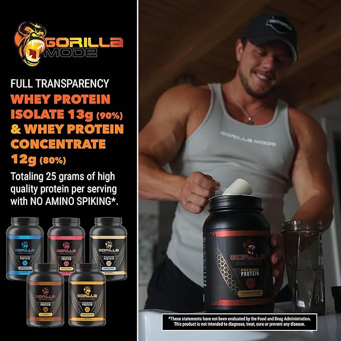 Gorilla Mode Premium Whey Protein - Birthday Cake / 25 Grams of Whey Protein Isolate & Concentrate/Recover and Build Muscle (30 Servings)