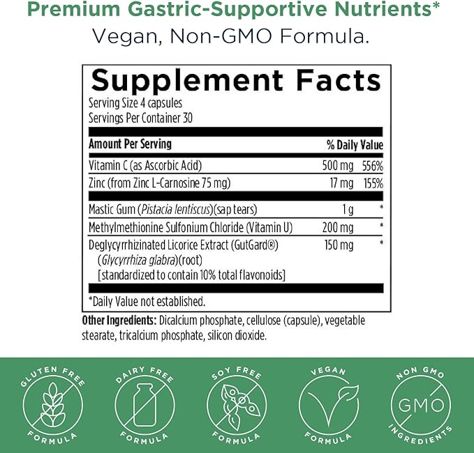 Designs for Health GastroMend HP - Gut Health Supplements - Gut Mucosa Support with Mastic Gum + DGL Licorice + 'Vitamin U' - May Help Occasional Bloating or Upset Stomach - Vegan (120 Capsules)