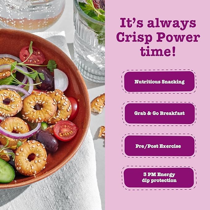 Crisp Power High Protein Pretzel Crisps - 6 Pack x 1.75 oz Crunchy & Flavorful Plant-Based Snack. No Sugar, 28g Protein Per Pack in 3 Savory Flavors, Vegan, Keto Friendly, Non-GMO, Kosher Non-Dairy (1.75 Ounce (Pack of 24), Sesame)