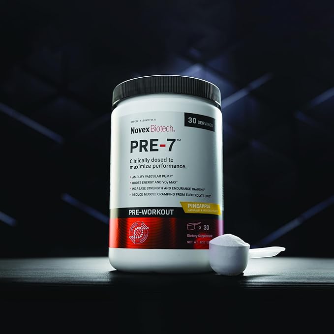 Novex Biotech PRE-7 Pre-Workout Pineapple Flavor – Super Preworkout Supplement – 300 MG Caffeine – Replenish Electrolytes – Amplify Vascular Pump* - 30 Servings