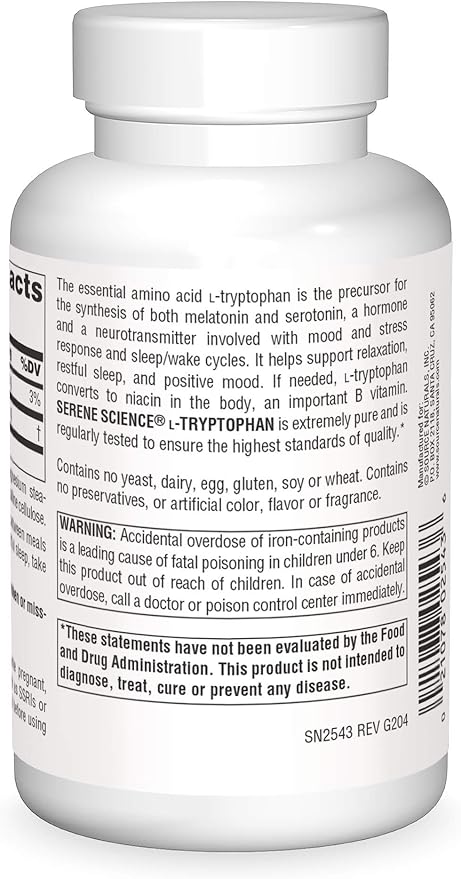 Source Naturals Serene Science L-Tryptophan, Positive Mood*, 500 mg - 120 Capsules