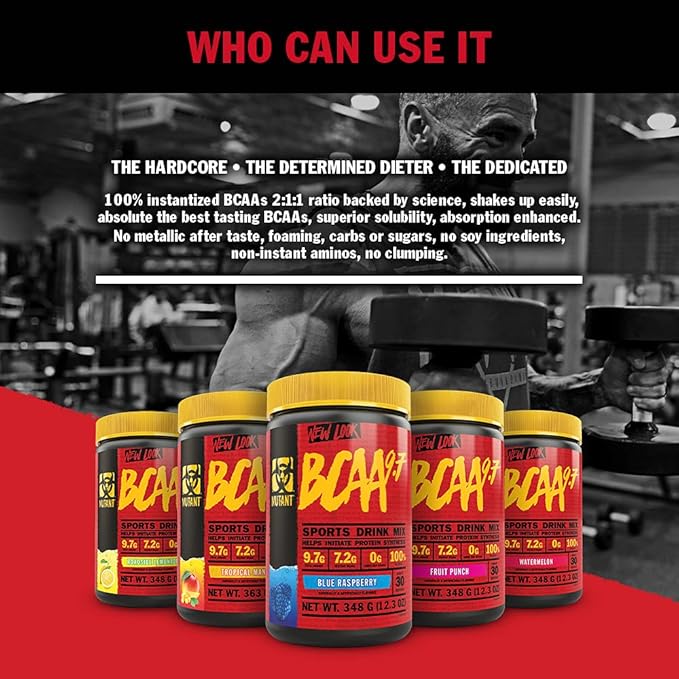 Mutant BCAA 9.7 Supplement BCAA Powder with Micronized Amino Energy Support Stack, 348g - Blue Raspberry