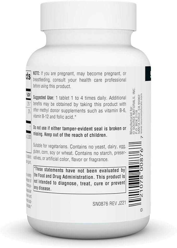Source Naturals TMG 750mg Trimethylglycine (Anhydrous Betaine) - 60 Tablets