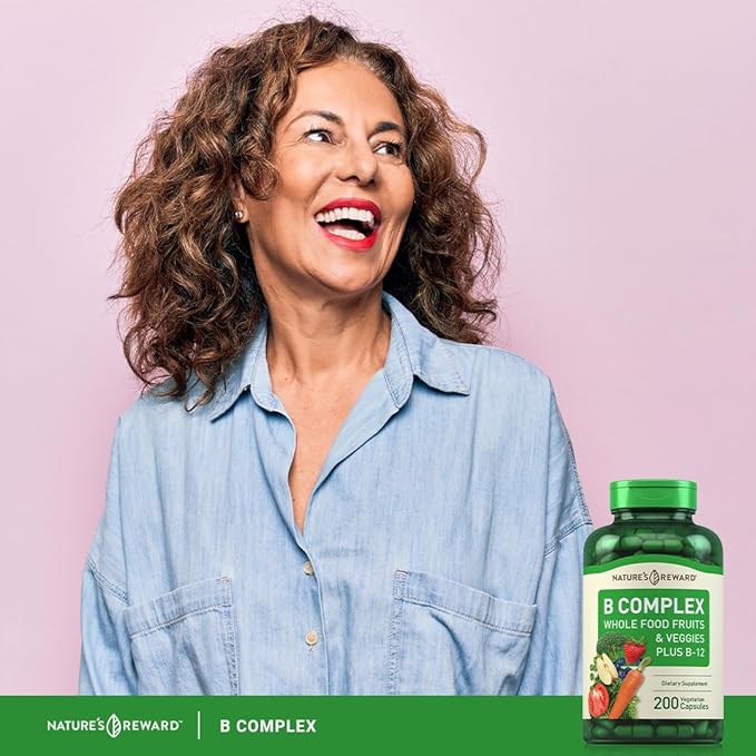 Piping Rock B Complex with Whole Food Fruits & Veggies 200 Capsules | Plus Vitamin B-12 | Non-GMO & Vegetarian Supplement