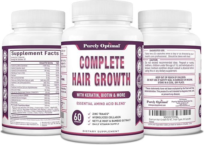 Premium Hair Growth for Women & Men - Hair Growth Vitamins w/ Biotin & Keratin - Prevents Hair Loss & Thinning, Supports Thicker Healthier Hair Growth - Supplement for All Hair Types, 60 Capsules