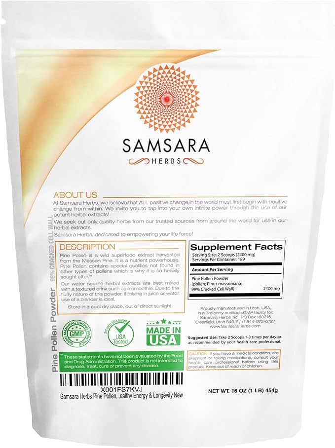 Pine Pollen Powder Wild Harvested - 99% Cracked Cell Wall (16oz/454g) Supports Healthy Energy & Longevity