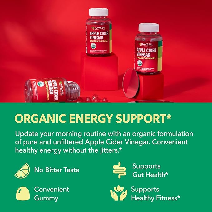 Organic Apple Cider Vinegar Gummies - ACV Gummies to Support Digestive Health and Gut Flora for Digestion - Natural Apple Flavor - 120 Organic, Vegan, and Non-GMO Apple Cider Vinegar Gummies