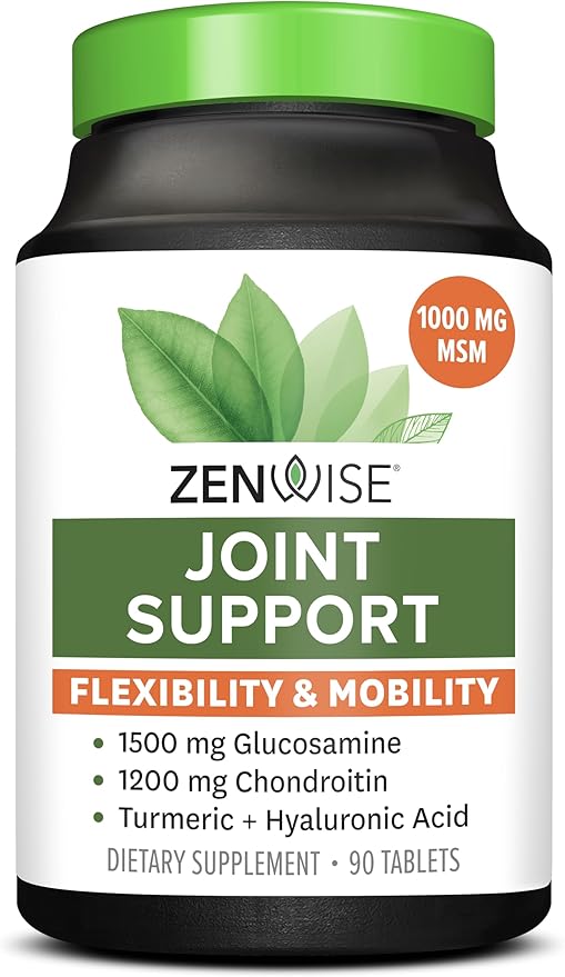 Zenwise Health Glucosamine Chondroitin MSM - Joint Support Turmeric Supplement for Hands, Back, Knee, and Joint Health, Advanced Relief for Bone and Joint Flexibility and Mobility - 90 CT