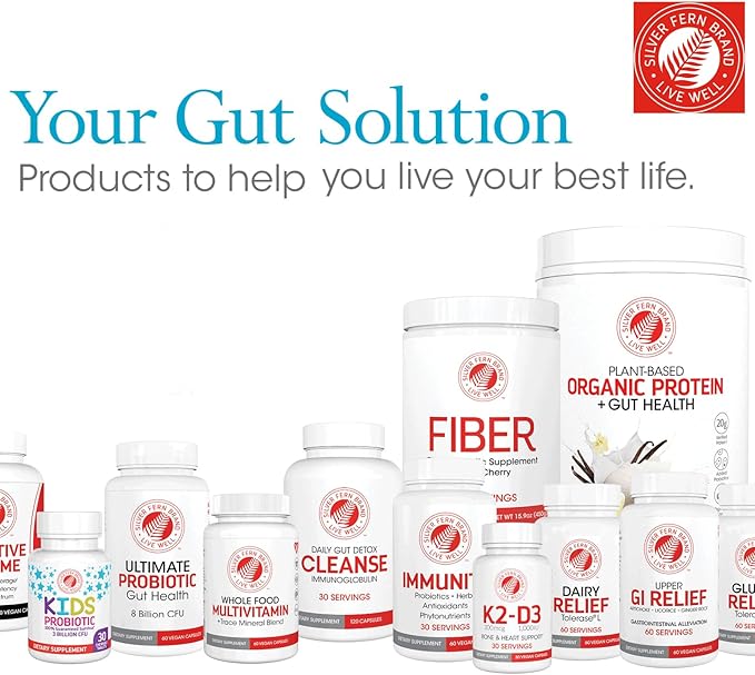 Silver Fern Cleanse - Daily Gut Detox - 2 Bottle - 240 Capsules - 60 Day Supply - Immunoglobulin G, A & M -(IgG, IGA, IgM) - Digestive System Detoxificaton & Immune System Support - Postbiotic