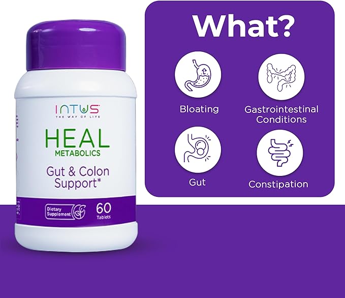 Intus Heal – Gut Health Intus Herbal Support for Digestive Support – Ayurvedic Blend for Complete Wellness – 60 Tablets for Men and Women