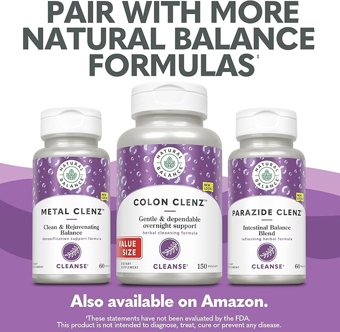 Natural Balance Colon Clenz | Herbal Colon Cleanse & Detox Supplement | Gentle & Dependable Overnight Formula (150 CT)