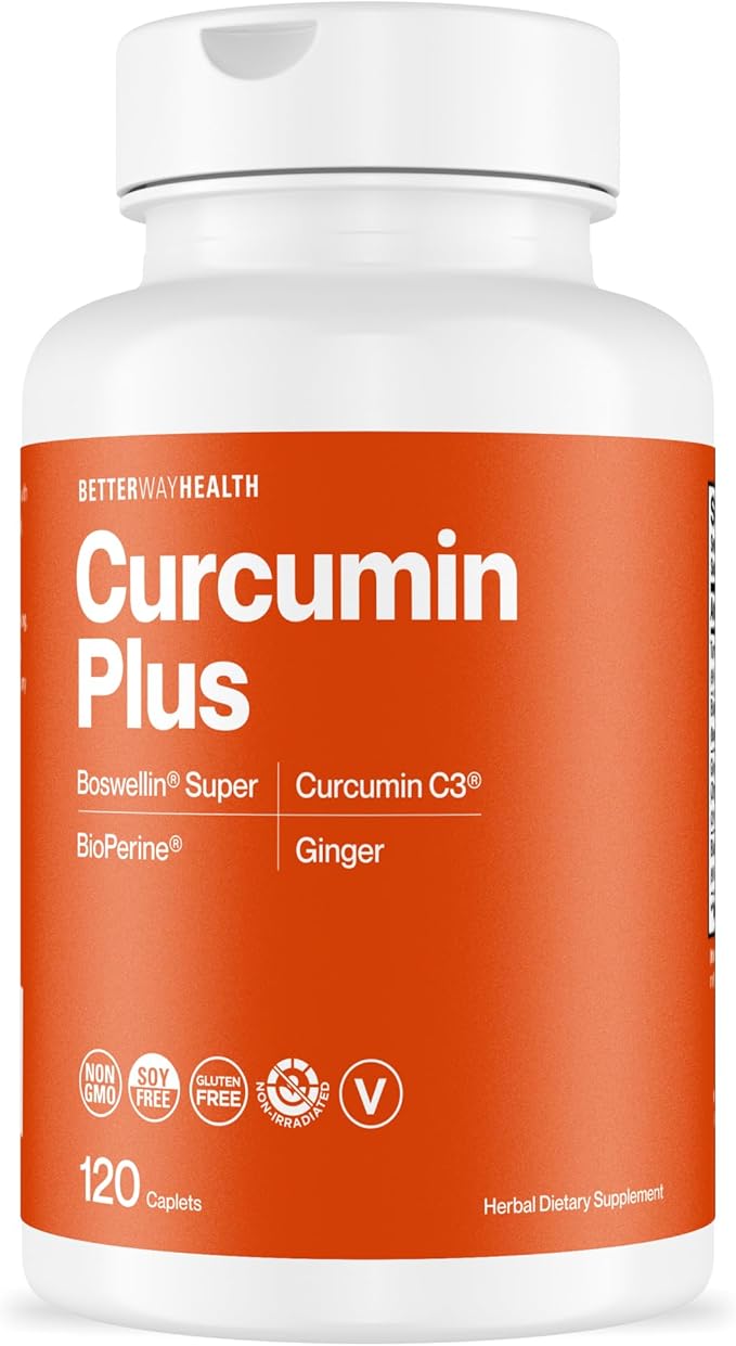 Better Way Health Curcumin Plus - Curcumin C3® Complex + Boswellin® Super + BioPerine® + Ginger - 120 Caplets