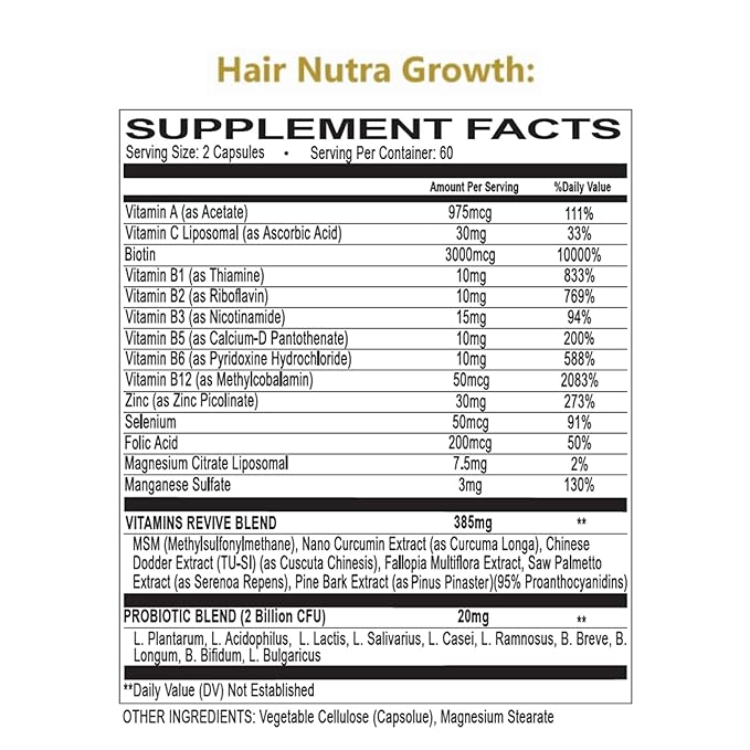 VITAMINS REVIVE Hair Supplement Hair Growth Vitamins for Women - USA Clinically Tested - Hair Loss Products for Thinning & Thickening - Female Hair Regrowth Treatment (1 Month Supply)