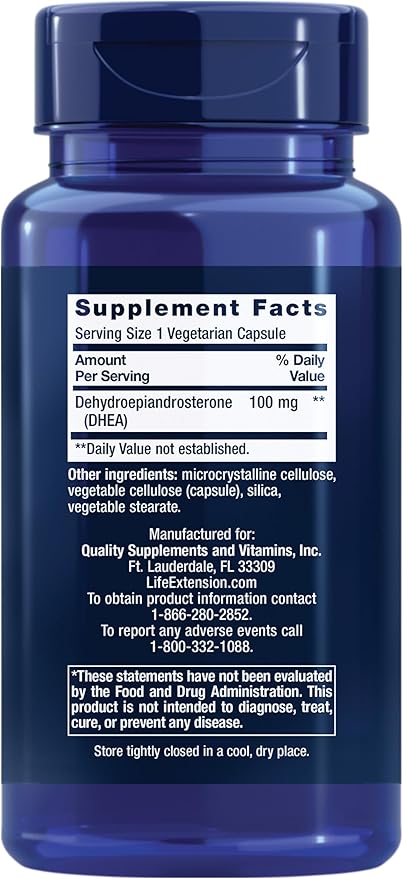 Life Extension DHEA - For Hormone Balance, Immune Support, Sexual Health, Bone & Cardiovascular Health and Anti-Aging and Mood Support Non-GMO, Gluten-Free - 60 Vegetarian Capsules