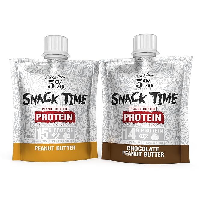 Rich Piana 5% Nutrition Snack Time | Squeezable Protein Shots | High Protein Snack Pouches | Convenient, Real Food Protein from Peanuts & Egg Whites | 10-Count (Chocolate Peanut Butter)