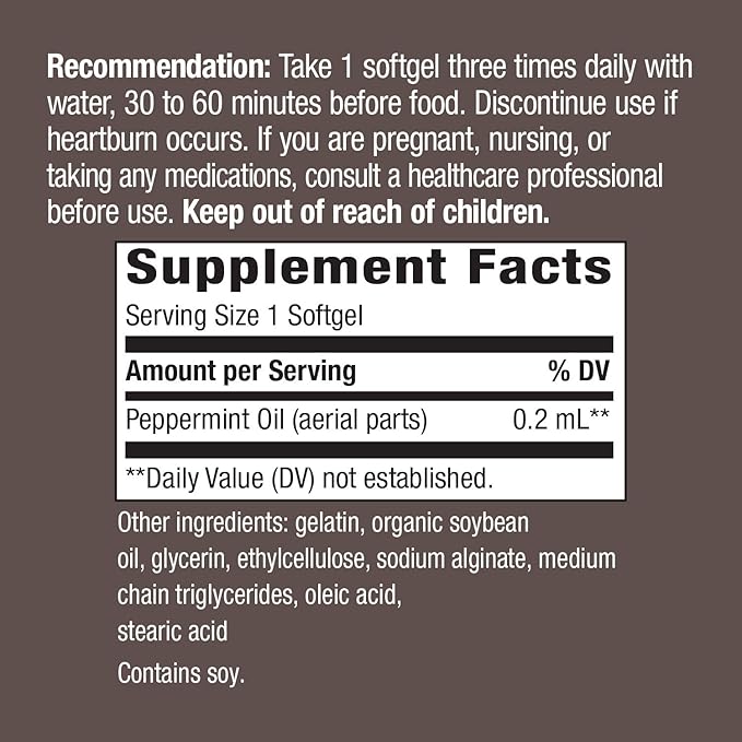 Nature's Way Pepogest Peppermint Oil, Soothes Occasional Gastrointestinal Discomfort*, Enteric Coating, 60 Softgels (Packaging May Vary)