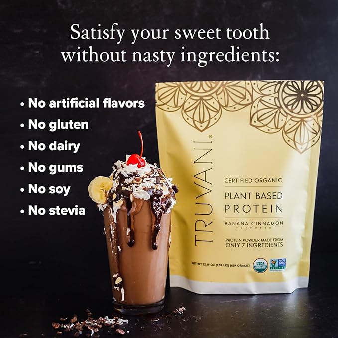Truvani Vegan Pea Protein Powder | Banana Cinnamon | 20g Organic Plant Based Protein | 10 Servings | Keto | Gluten & Dairy Free | Low Carb | No Added Sugar