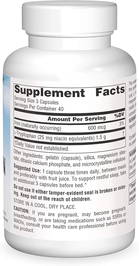 Source Naturals Serene Science L-Tryptophan, Positive Mood*, 500 mg - 120 Capsules