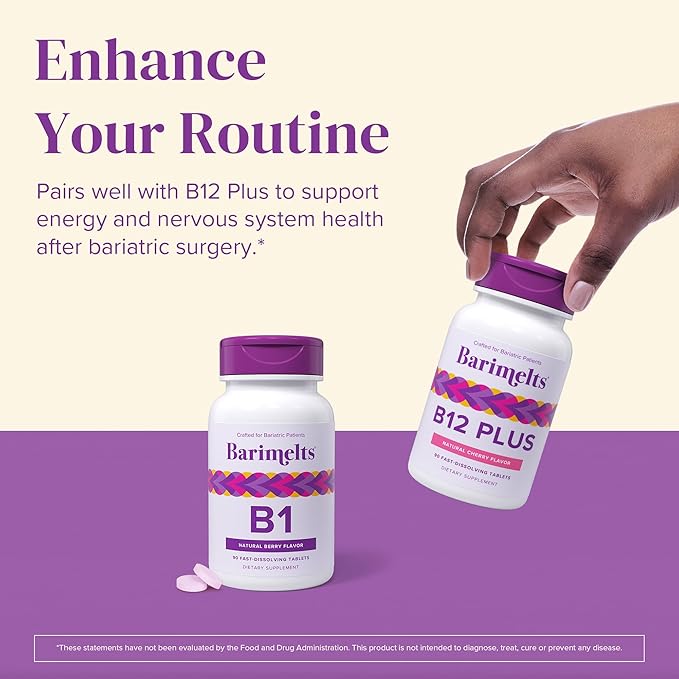 Barimelts Vitamin B1-90 Fast-Dissolving Tablets (3-Month Supply) - Sugar-Free Bariatric Vitamins for Women, Natural Berry Flavor
