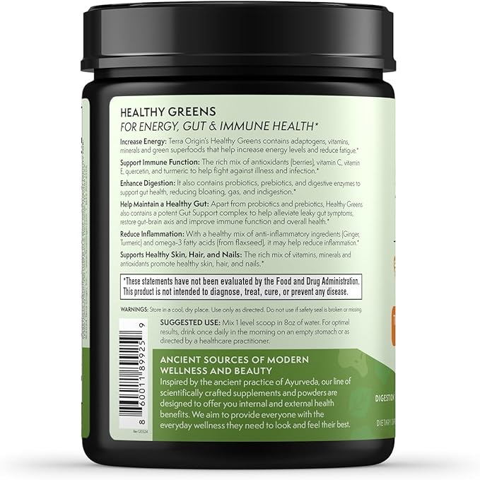 TERRA ORIGIN Healthy Greens Powder, Superfoods, Probiotics, Enzymes, Immune & Digestive Support, Energy & Wellness Boost, Gut Health, 30 Servings (1-Pack, Tropical Passionfruit)