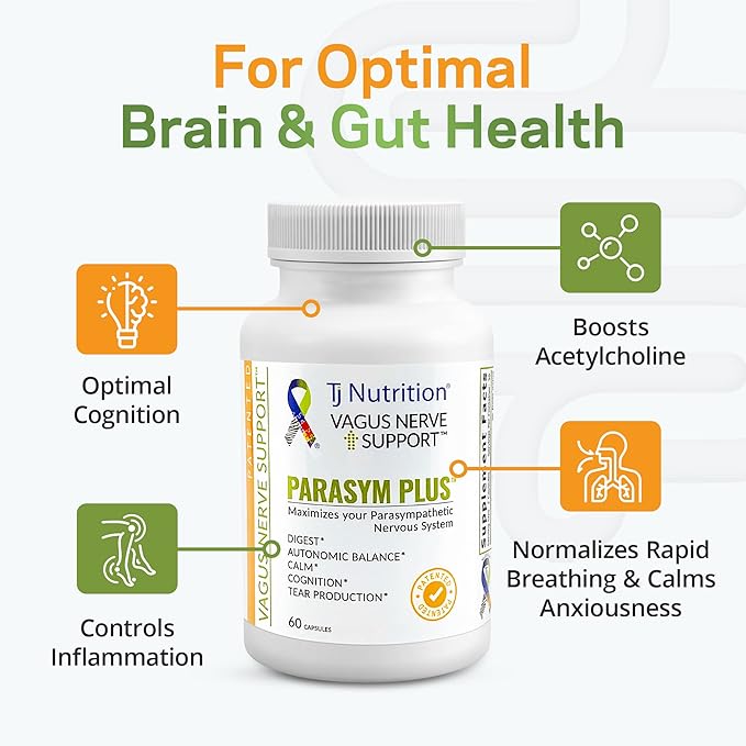 Parasym Plus Vagus Nerve Support, Patented Digestive Nutritional Supplements, Energy Booster for Men and Women, Memory Supplement for Brain, Gentle Immune System Support, 60 Capsules - TJ Nutrition