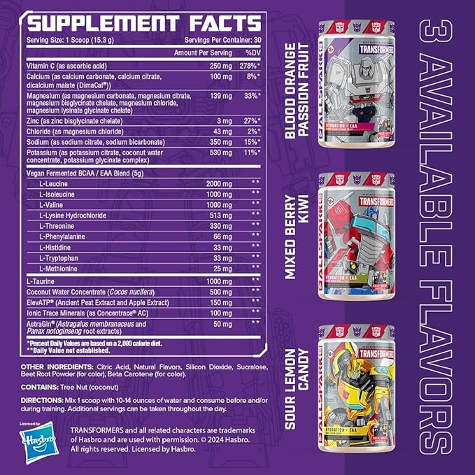 Core Nutritionals | Transformers Allspark Hydration BCAA/EAA Nutritional Supplement Formula (Free Prize Inside - Optimus Prime) - for Adults Ages 18+ (30 Servings, Mixed Berry Kiwi)
