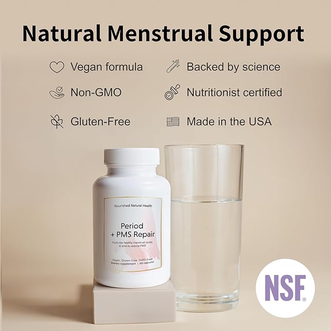 Nourished Period + PMS Repair - Menstrual Cycle Support Supplement for Women - Vegan Formula for Monthly Cycles, Cramping, Mood, Headaches - 3 Bottles