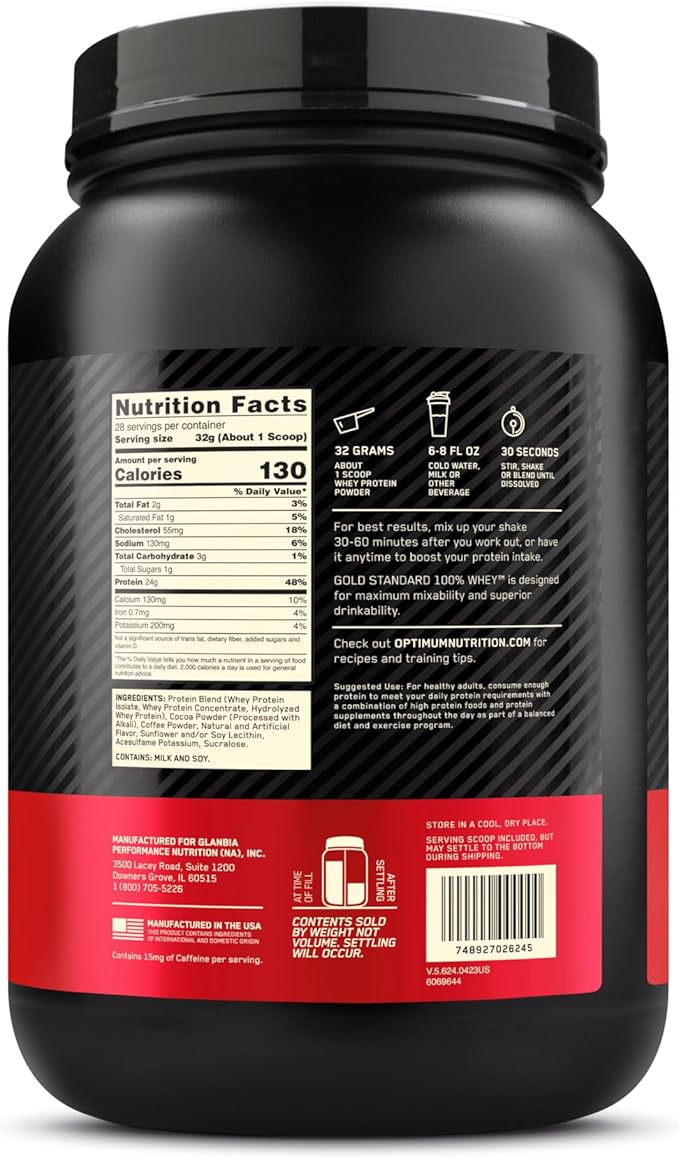 Optimum Nutrition Gold Standard 100% Whey Protein Powder, Mocha Cappuccino, 2 Pound (Packaging May Vary)