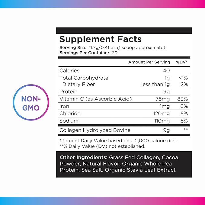 Livingood Daily Chocolate Collagen Powder - Hydrolyzed Collagen Peptides Powder Plus Vitamin C - Complete Protein with 20 Amino Acids - Type I & III, Grass-Fed, Keto, Paleo - 30 Servings, 12.3oz