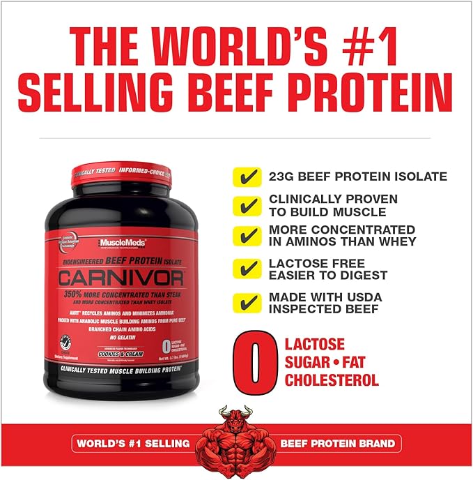 MuscleMeds Carnivor Hydrolyzed Beef Protein Isolate, 28 Servings, Cookies & Cream,1.85lbs