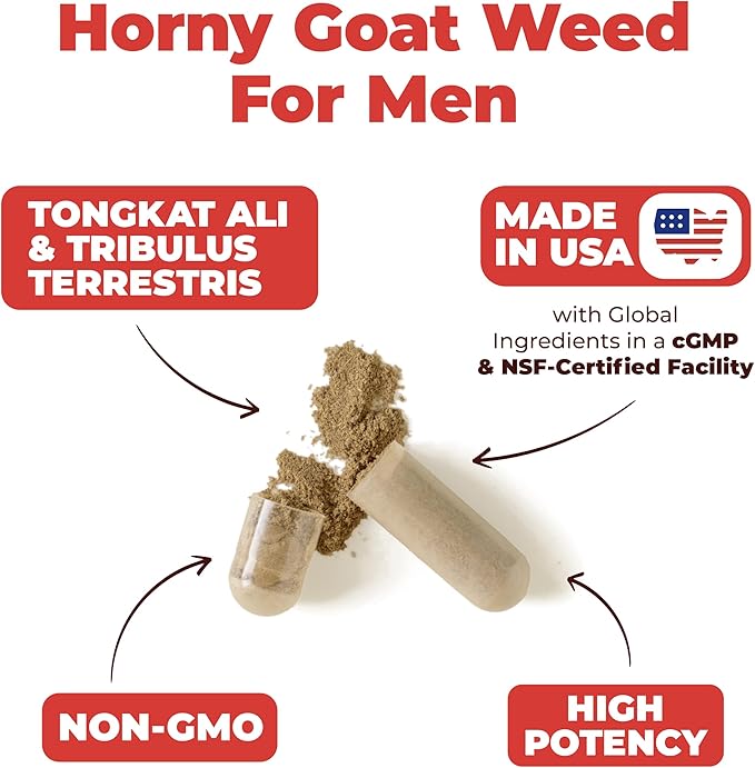 Tongkat Ali for Men - Healthy Testosterone Support. Balanced Energy Supplements for Men with Horny Goat Weed, Maca Root Powder, Tribulus Terrestris, Saw Palmetto Extract. Tongat-Ali for Men. 60 Caps