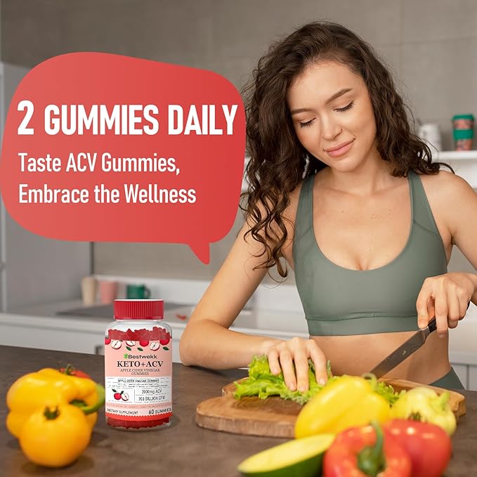 Apple Cider Vinegar Gummies, Max Strength 2000mg ACV Gummies with Probiotics, B12 and Keto, for Digestion, Metabolism, Gut & Immune Health, Gelatin-Free, Vegan & Non-GMO, 180 Gummies