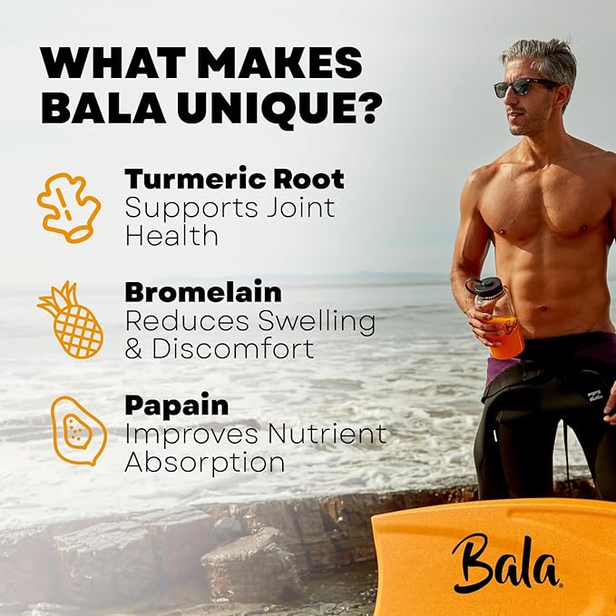 BALA Hydration Turmeric Drink Mix Packet | Sugar-Free Electrolyte Powder, Muscle Recovery, Immune Support, Joint Relief | Plant-Based Enzymes, Bromelain -Variety 1 Count (Pack of 30)