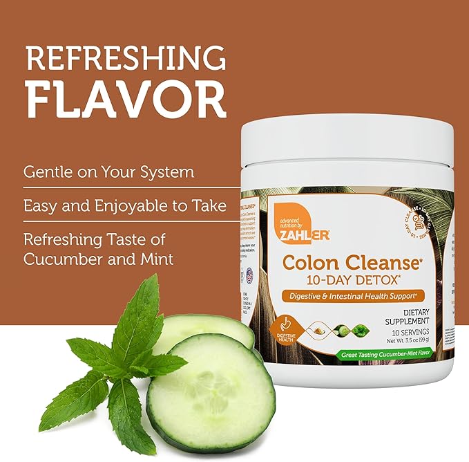 Zahler Colon Cleanse 10-Day Detox Cleanse - Cucumber Mint Flavor - Herbal Digestive Wellness - Colon Cleanser & Detox for Bowel Movement, Body Detox, Digestion Aid for Women and Men - 3.5 oz Jar