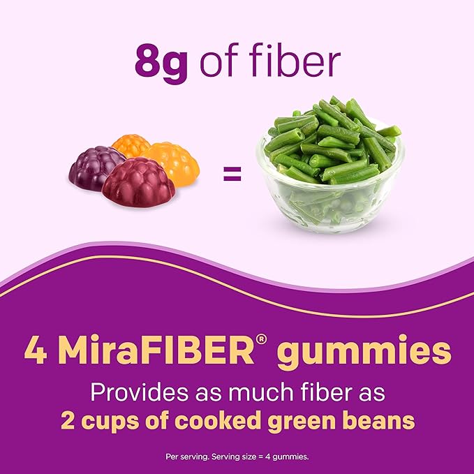 MiraFIBER Gummies | From The Gut Experts at MiraLAX | 8g of Daily Prebiotic Fiber with B Vitamins to Support Digestive Health and Metabolism | Fruit Flavored Fiber Gummies, 72 Count