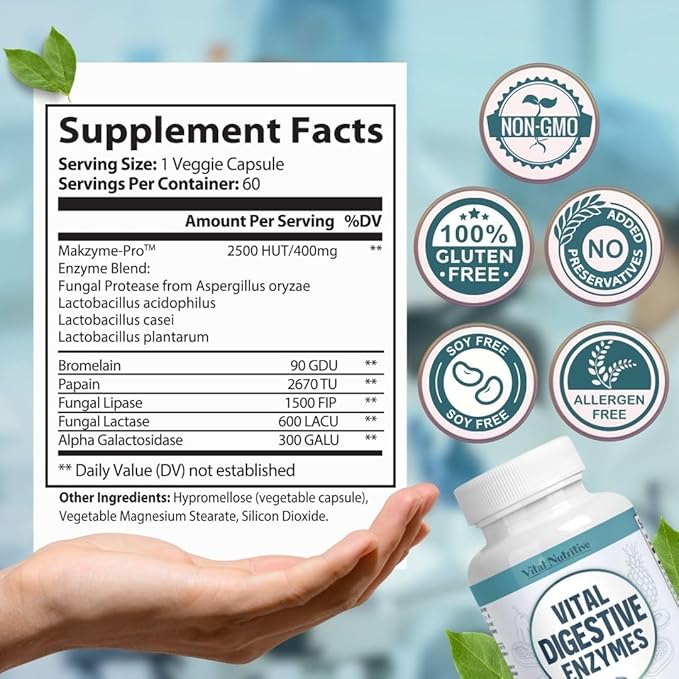 Vital Digestive Enzymes with Makzyme-Pro™ – Advanced Probiotic Complex for Digestive Support, Gut Health, Nutrient Absorption & Energy