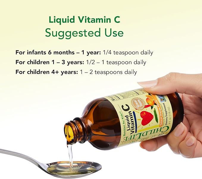 CHILDLIFE ESSENTIALS Liquid Vitamin C - Liposomal Vitamin C Liquid, Pure Vitamin C, Vitamin C for Kids, Liquid Supplement, Immune System Support, Great Taste - Natural Orange, 4 Fl Oz (Pack of 2)