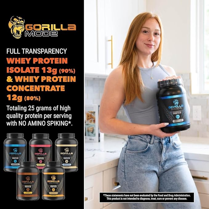 Gorilla Mode Premium Whey Protein - Birthday Cake / 25 Grams of Whey Protein Isolate & Concentrate/Recover and Build Muscle (30 Servings)