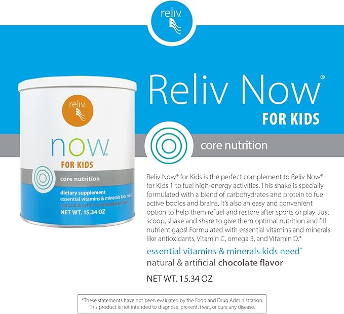 RELIV – Now for Kids – Nutritional Shake That Gives Kids Lasting Energy. Includes Essential Vitamins and Minerals with a Blend of Carbohydrates and Protein. 15 Servings – Chocolate