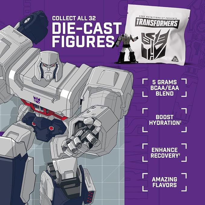 Core Nutritionals | Transformers Allspark Hydration BCAA/EAA Nutritional Supplement Formula (Free Prize Inside - Optimus Prime) - for Adults Ages 18+ (30 Servings, Mixed Berry Kiwi)