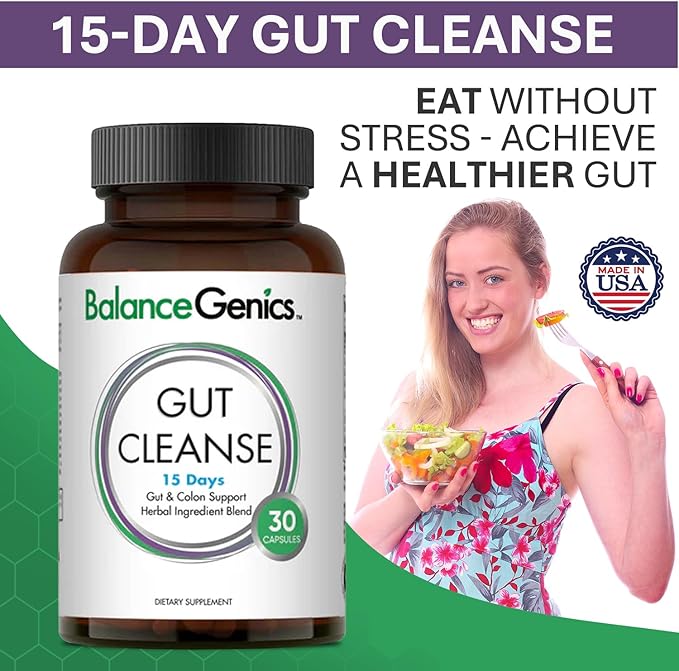 15 Day Gut Cleanse - Natural Plant-Based Colon Cleanser for Digestive Support - Daily Gut Health Supplement for Men & Women -30 Capsules